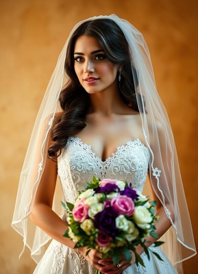 A bride holds a bouquet of flowers