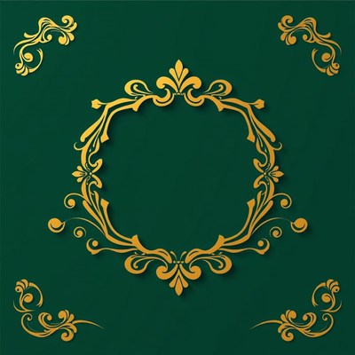 A gold frame on a green background