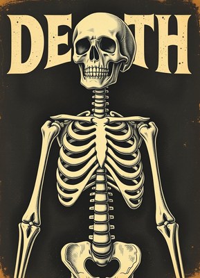 A detailed illustration of a skeleton on a black background