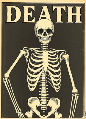 Vintage poster: skeleton with 'death' above
