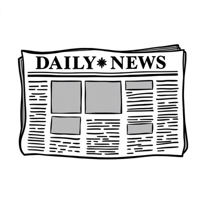 A black and white illustration of a daily newspaper