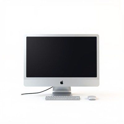 A silver desktop computer with a black screen