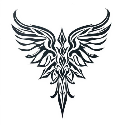 A black and white tribal eagle design