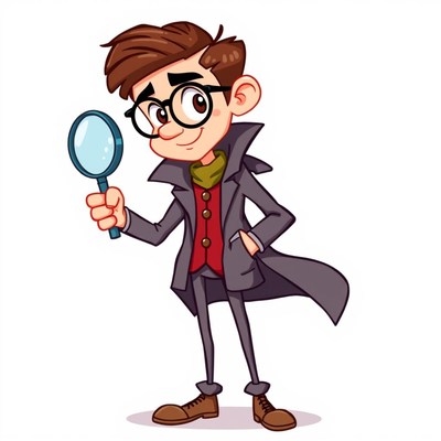 A cartoon detective holds a magnifying glass
