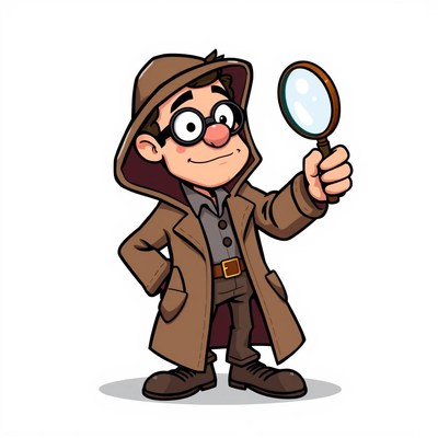A cartoon detective holds a magnifying glass