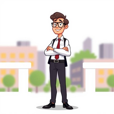 A man in a suit stands confidently in a city