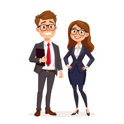 A man and woman in suits stand together