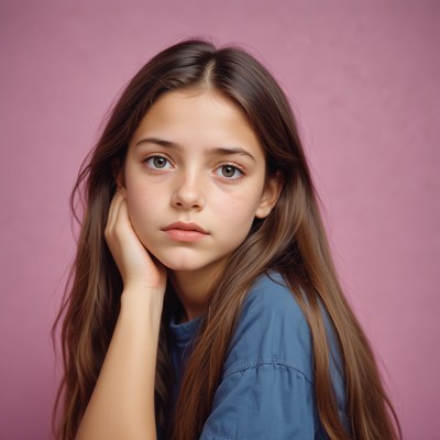Teen girl with hand on cheek