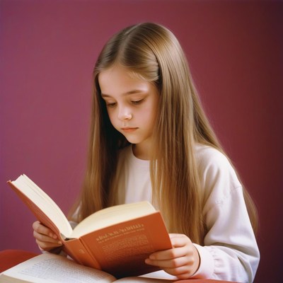 A young girl reads a book