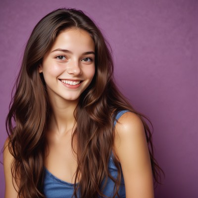 A woman with long brown hair smiles at the camera
