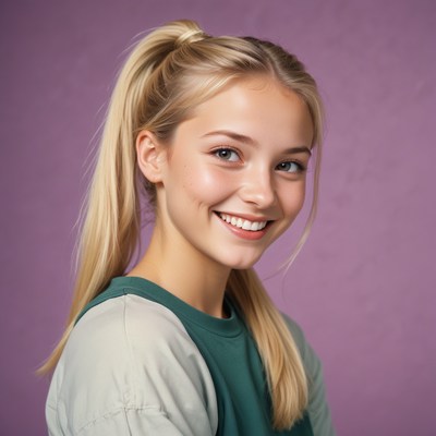 A young woman with blonde hair smiles at the camera