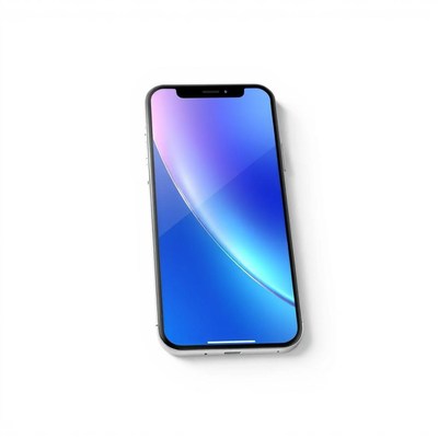 A white smartphone with a blue and purple screen