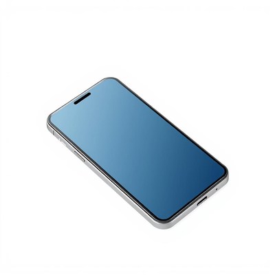 Blue-screen smartphone on a white surface