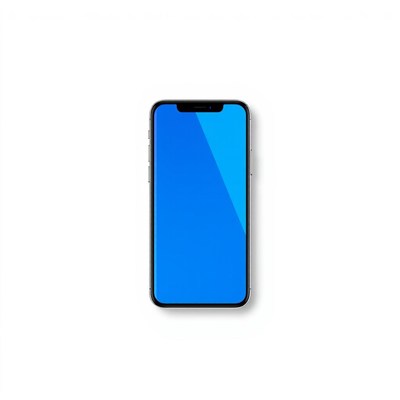 A smartphone with a blue screen sits on a white background
