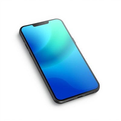 A black smartphone with a blue and green abstract wallpaper