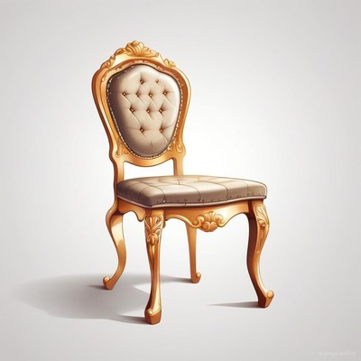 A gold chair sits alone