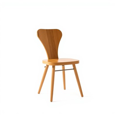A uniquely designed wooden chair on white