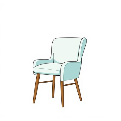 A white armchair with wooden legs sits alone