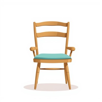 Wooden chair with blue cushion on white background
