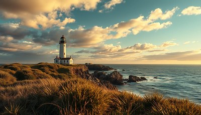 A lighthouse stands tall on a cliff overlooking the ocean