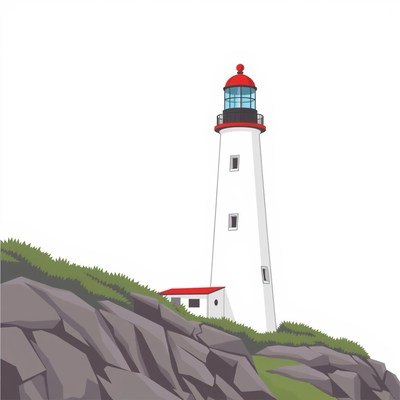 A lighthouse stands tall on a rocky cliff