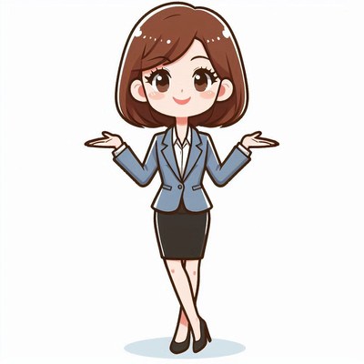 Woman in a blue blazer stands with arms outstretched