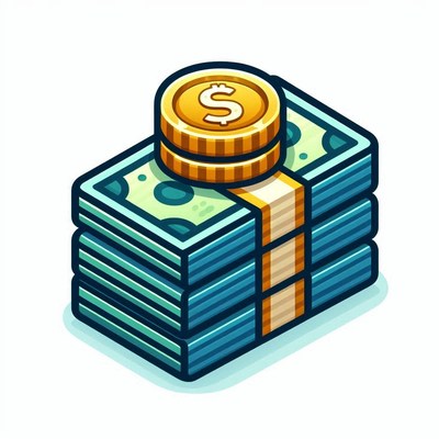 A stack of cash with a gold coin on top