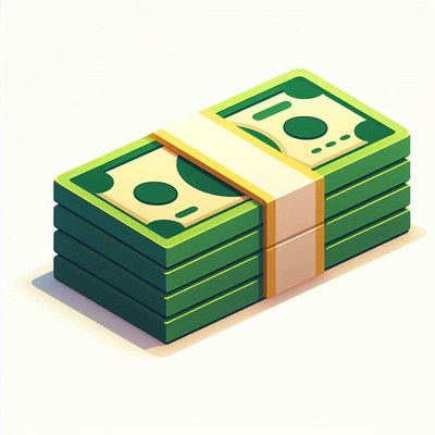 A stack of cash sits on a white surface