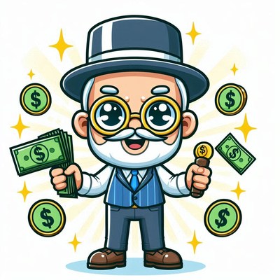 A cartoon man in a top hat holds money