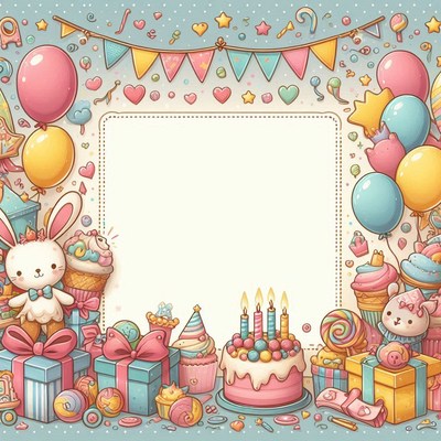 A birthday party with presents, cake, and balloons