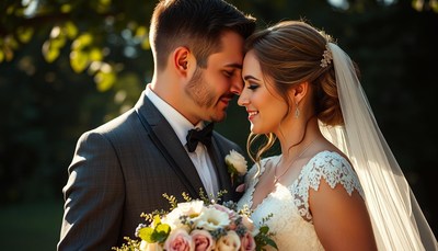 A couple shares a sweet moment at their wedding