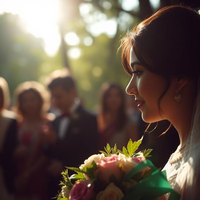 A bride smiles as she walks down the aisle