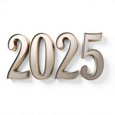The year 2025 in gold lettering