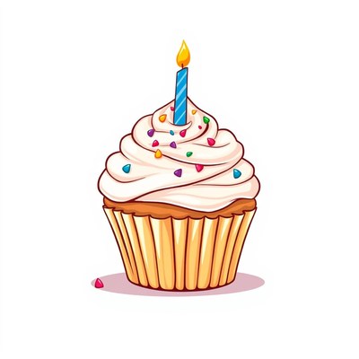 A single cupcake with a lit candle