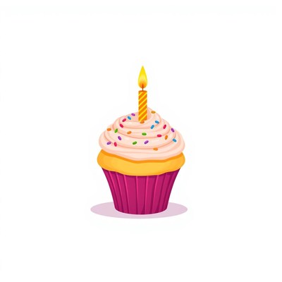 A birthday cupcake with a lit candle