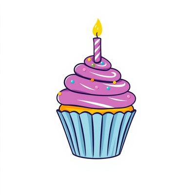A purple cupcake with a lit candle