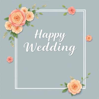 A floral wedding card with a simple white frame