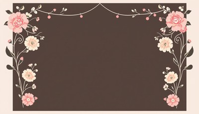 A brown background with pink flowers on the sides