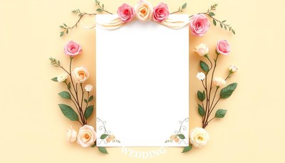 A blank wedding invitation surrounded by roses