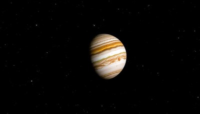 Jupiter, a gas giant, shines brightly in the night sky