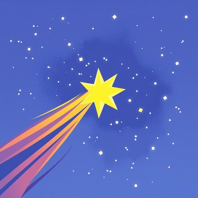 A yellow star streaks across the night sky