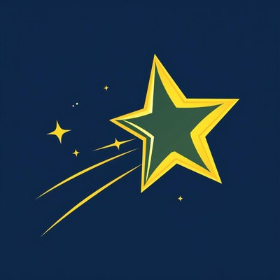 A yellow star shoots across a dark blue sky