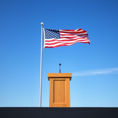 An american flag waves in the wind