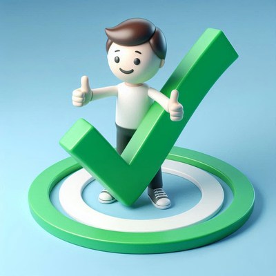 A cartoon man stands in a target with a green checkmark