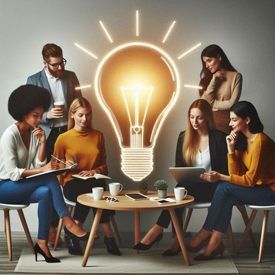 A group of people brainstorm ideas in a meeting