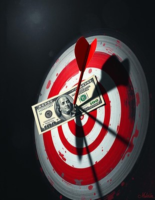 Red dart hits bullseye with $100 in center