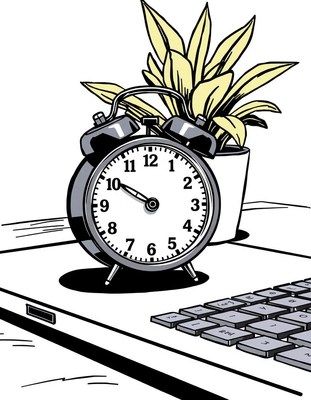 Alarm clock on laptop keyboard set to 9