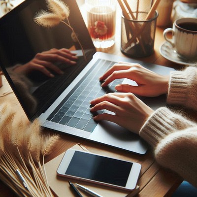 Someone is typing on a laptop at a desk