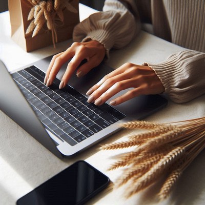 Hands type on a laptop