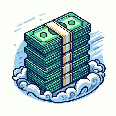 A stack of cash floats on clouds